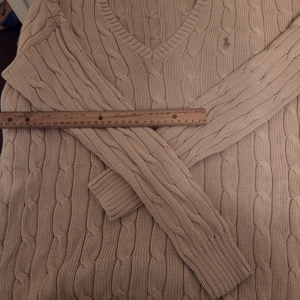 Ralph Lauren V-Neck Cable Knit Sweater - Beige